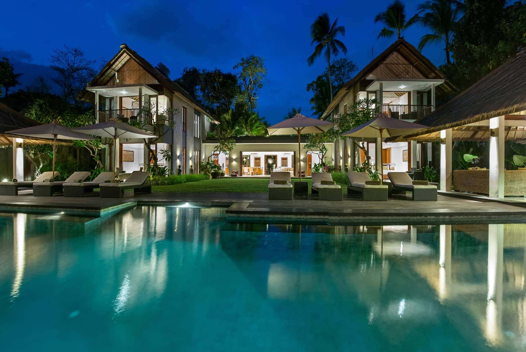 dusk pool views Seseh Beach Villas in Bali