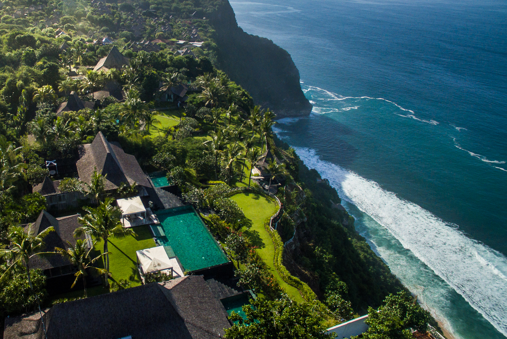 Pool, garden, villa layout, beach, ocean, and Pecatu and Uluwatu Bali views