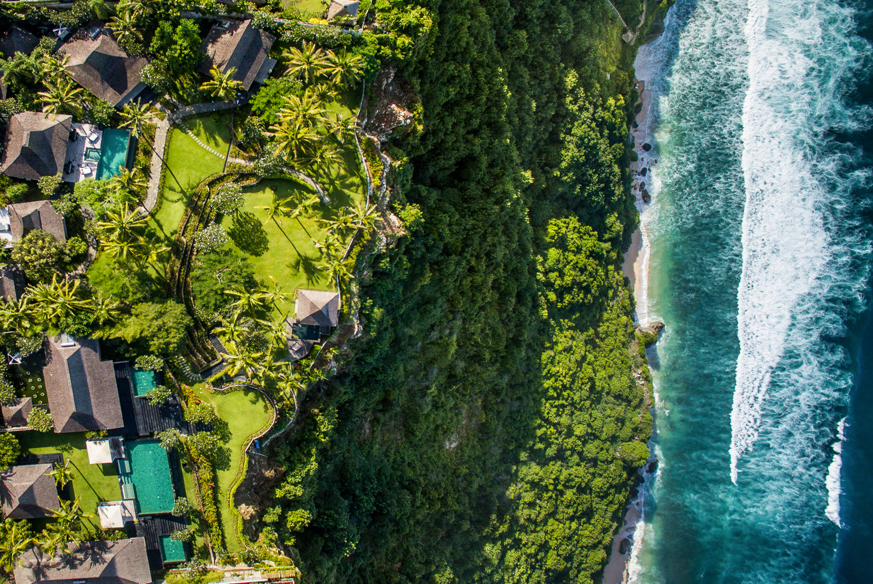 Pool, garden, villa layout, beach, ocean, and Pecatu and Uluwatu Bali views