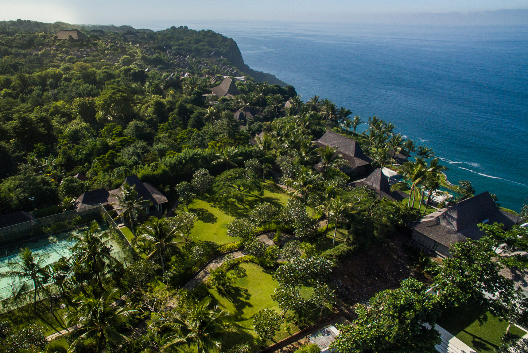 Pool, garden, villa layout, beach, ocean, and Pecatu and Uluwatu Bali views