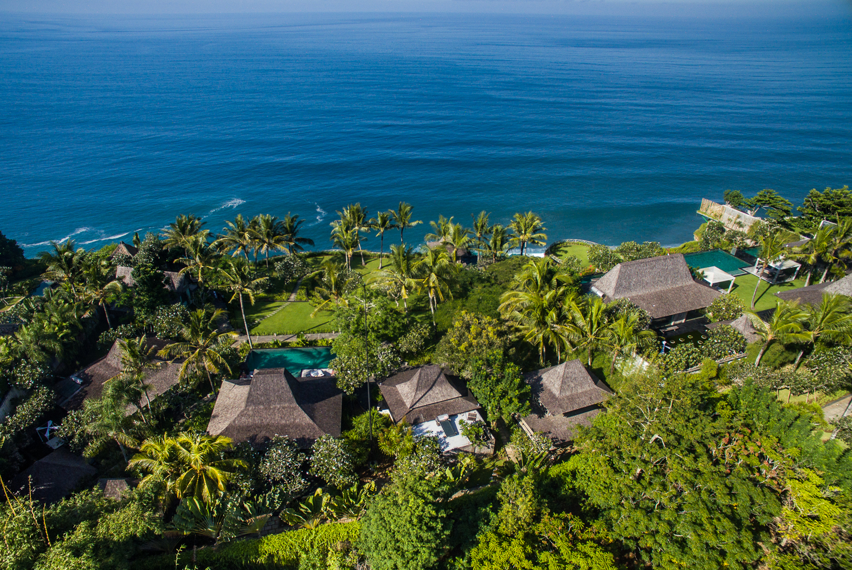Pool, garden, villa layout, beach, ocean, and Pecatu and Uluwatu Bali views