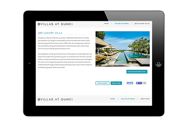 LuxViz mobile-optimized website for luxury hotels and villas - tablet layout